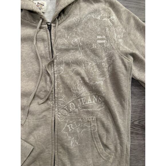 Polo Jeans Ralph Lauren 1967 Zip Hoodie Sweatshirt Beige L Y2K Graphic Retro - Picture 3 of 9